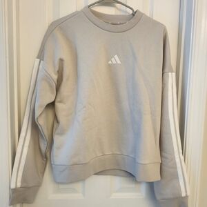 adidas Men's Taupe Crewneck Sweatshirt with White Stripes